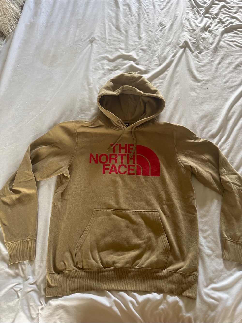 The North Face Tan Hoodie with Red Logo